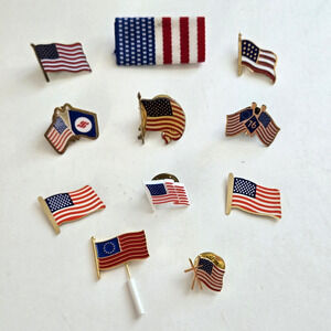 Vintage American Flag Lapel Pins Tie Tack Patriotic Fourth Of July USA Lot of 11